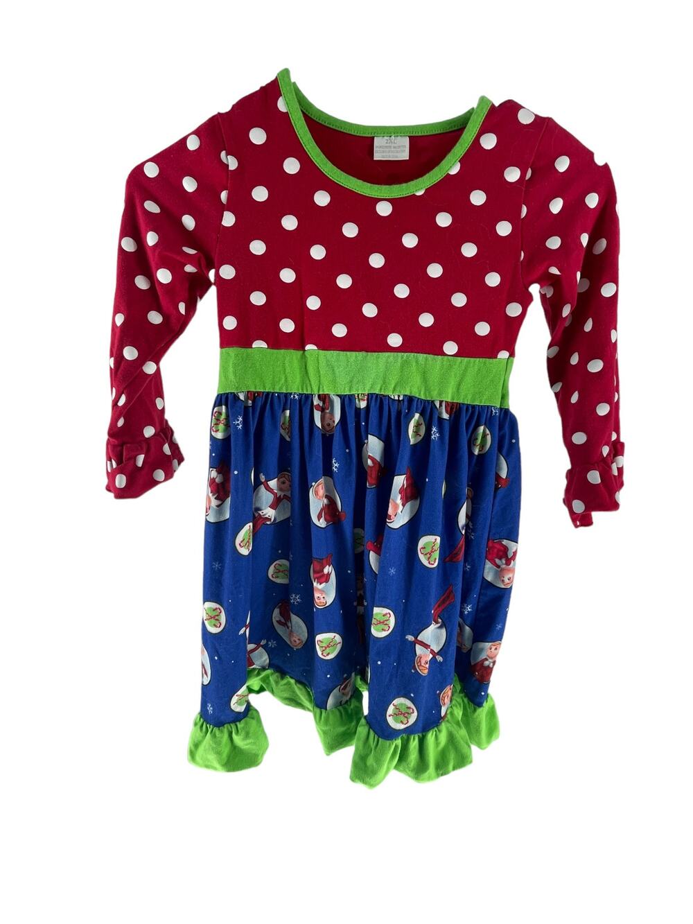 Unbranded Girls Christmas Holiday Printed Long Sleeve Dress Youth Size 2XL